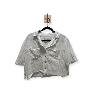 Universal Thread Women' White Linen Blend Shirt with Front Essential‎ (Size S) S